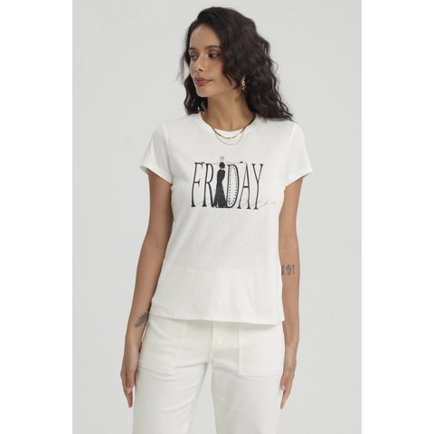 Fashionspark - Polera Mujer Print Mujeres Con Aplicación Crudo