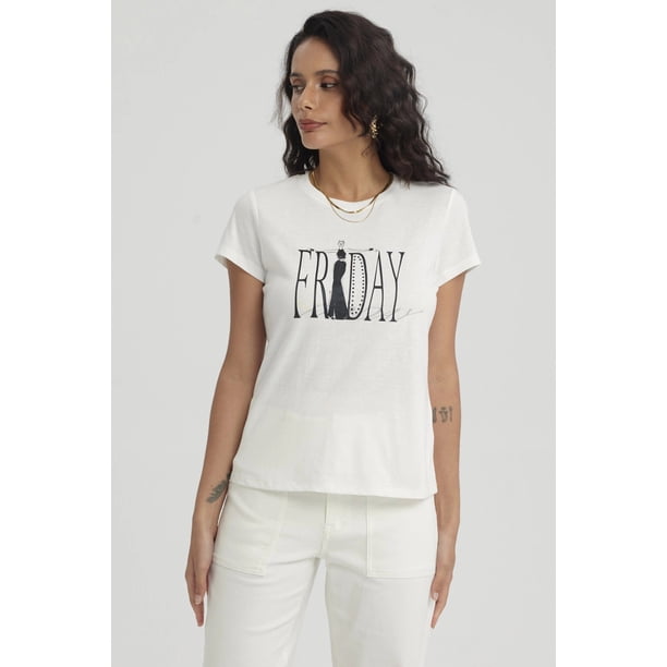 Polera Mujer Print Mujeres Con Aplicación Crudo