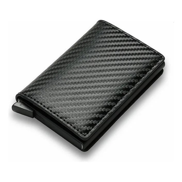 Genérica - Billetera Porta Tarjetas Con Proteccion Anti Robo Rfid Pu Patrón De Fibra De Carbono Negro