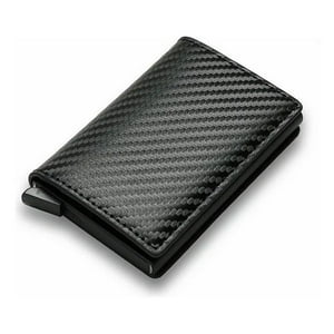Genérica - Billetera Porta Tarjetas Con Proteccion Anti Robo Rfid Pu Patrón De Fibra De Carbono Negro