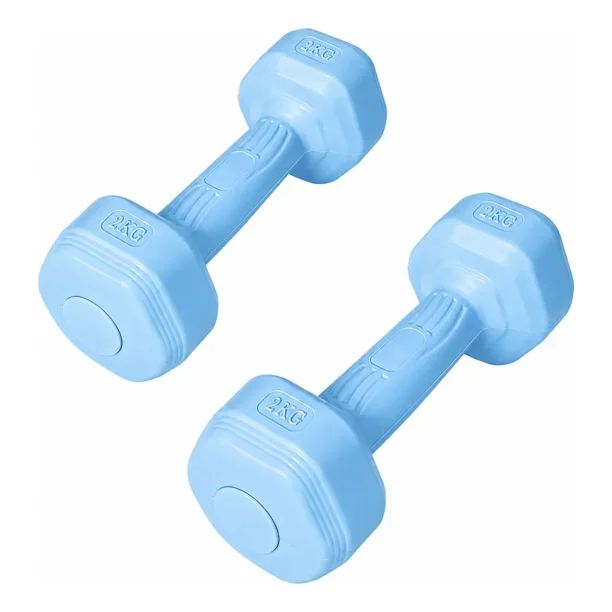 Par Mancuernas Hexagonales PVC 2 Kg c/u Pesas Fitness 4 Kg Total