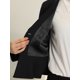 thumbnail image 5 of INSPIRE CHIC Blazer corto de trabajo para mujer, atuendo de maestra para el regreso a clases, chaqueta de oficina casual con cuello con solapa, manga larga y volante, talla M, color negro, 5 of 6