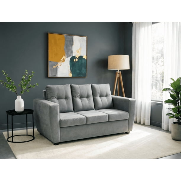 Sofa Alabama 3 cuerpos Tela Felpa Gris