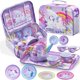 thumbnail image 1 of Set para fiesta de té JOYIN, tetera de hojalata morada con forma de unicornio para niños, 1 of 8