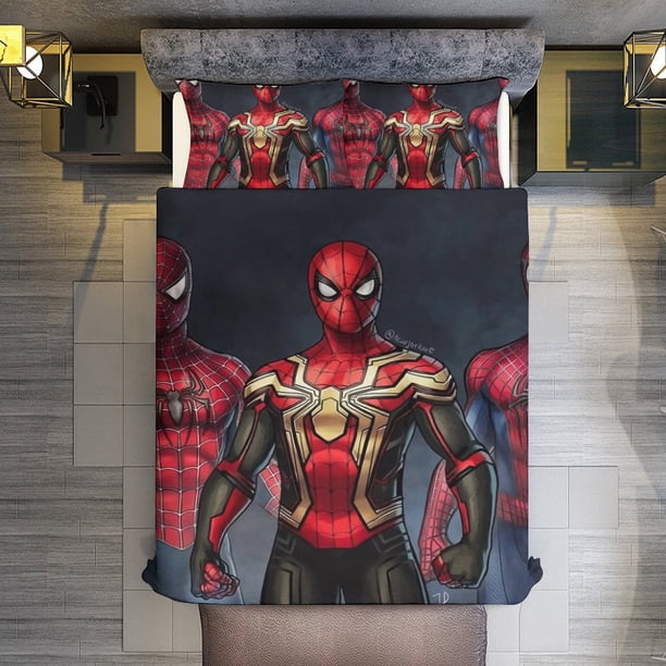 Spider-Man 3 Piece Sets Full/Queen Size - Reversible Microfiber Quilts with 2 Shams Soft Lightweight Bedspread Coverlet Comforter for All Season Bed Sheets