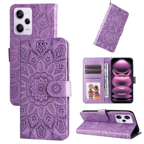 Funda tipo cartera FOXDOCK para Xiaomi Poco X5 Pro 5G , diseño girasol en relieve, cuero PU, cierre magnético, soporte y tarjetero