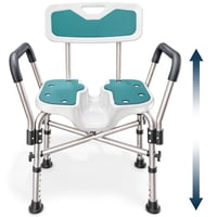 Pelegon - Silla De Ducha Con Asiento En Forma De U (Capacidad 204 Kg) Resistente - Reposabrazos Y Respaldo Acolchados, Silla De Ducha Para Personas Mayores Y Discapacitadas, Altura Ajustable - Verde Azulado