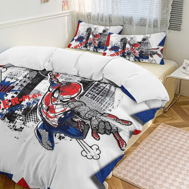 Spider-Man 3-Piece Twin Bed Set - Includes 1 Single Quilt And 2 Pillow Cases Bedding - Fade Resistant Microfiber - Spider