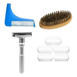 Linastore - Kit Barba Rastrillo Navaja, Peine Moldeador, Cepillo Madera