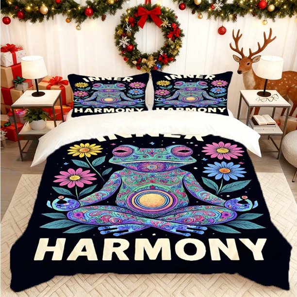 Psychedelic Frog Zazen Printed Duvet Cover Set Bedding Set Duvet Cover and Pillowcase Set Soft and Comfortable Suitable for Home an