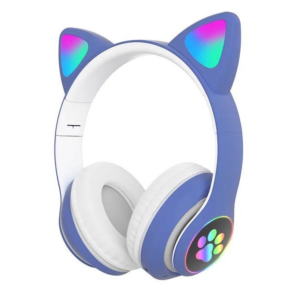 Audífonos inalámbricos Bluetooth RGB Orejas gato BT 5.0 Morado para audio diario