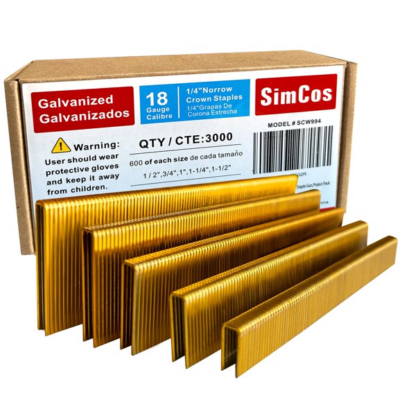 Grapas SimCos calibre 18, corona estrecha de 1/4" galvanizadas