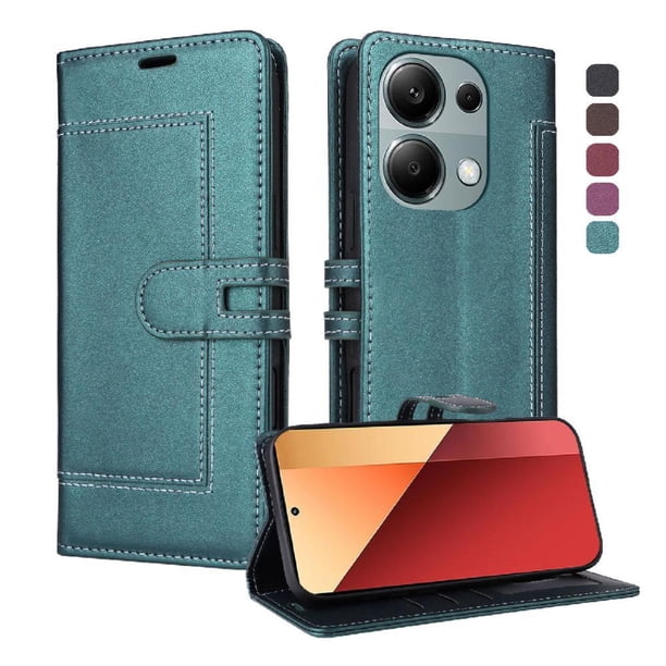 Premium Wallet Case for Xiaomi Redmi Note 13 Pro 4G with Card Slots & Kickstand, Flip Cover Green