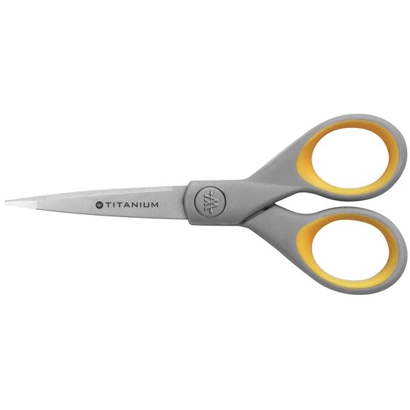 Tijeras Westcott 13 cm de titanio con mango suave gris/amarillo
