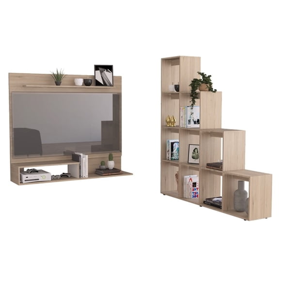 Living Combo Panel Tv 55 Pulgadas Beijing Rovere/Blanco + Biblioteca E