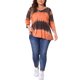 thumbnail image 4 of Agnes Orinda Blusas Casuales de Talla Grande para Mujer con Estampado de Rayas Tie Dye, Cuello en V y Mangas 3/4, Talla 2X Naranja, 4 of 8