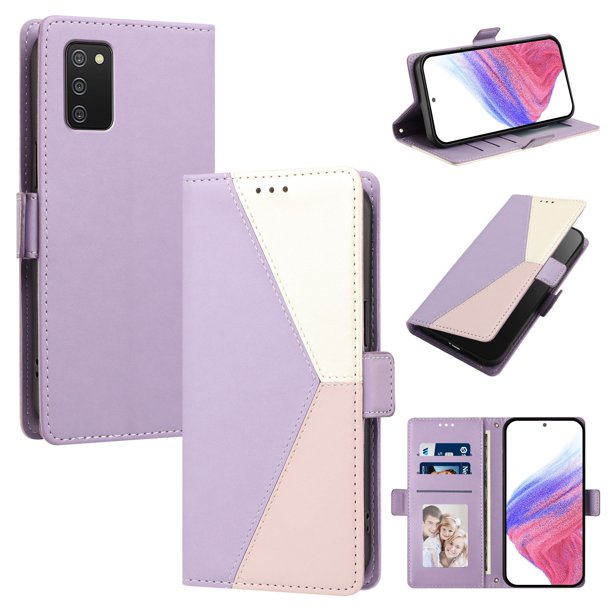 Cartera para Samsung Galaxy A02s en PU Tricolor, Funda con Solapa, Morado