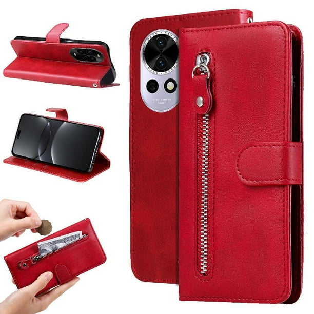Funda con Cremallera para Huawei Nova 13 Pro, Carcasa Cartera de Cuero PU con Soporte y Tarjetero