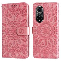 Funda Tipo Cartera Foxdock Para Honor 50 Pro , Diseño Girasol En Relieve, Cuero Pu, Cierre Magnético, Soporte Y Tarjetero