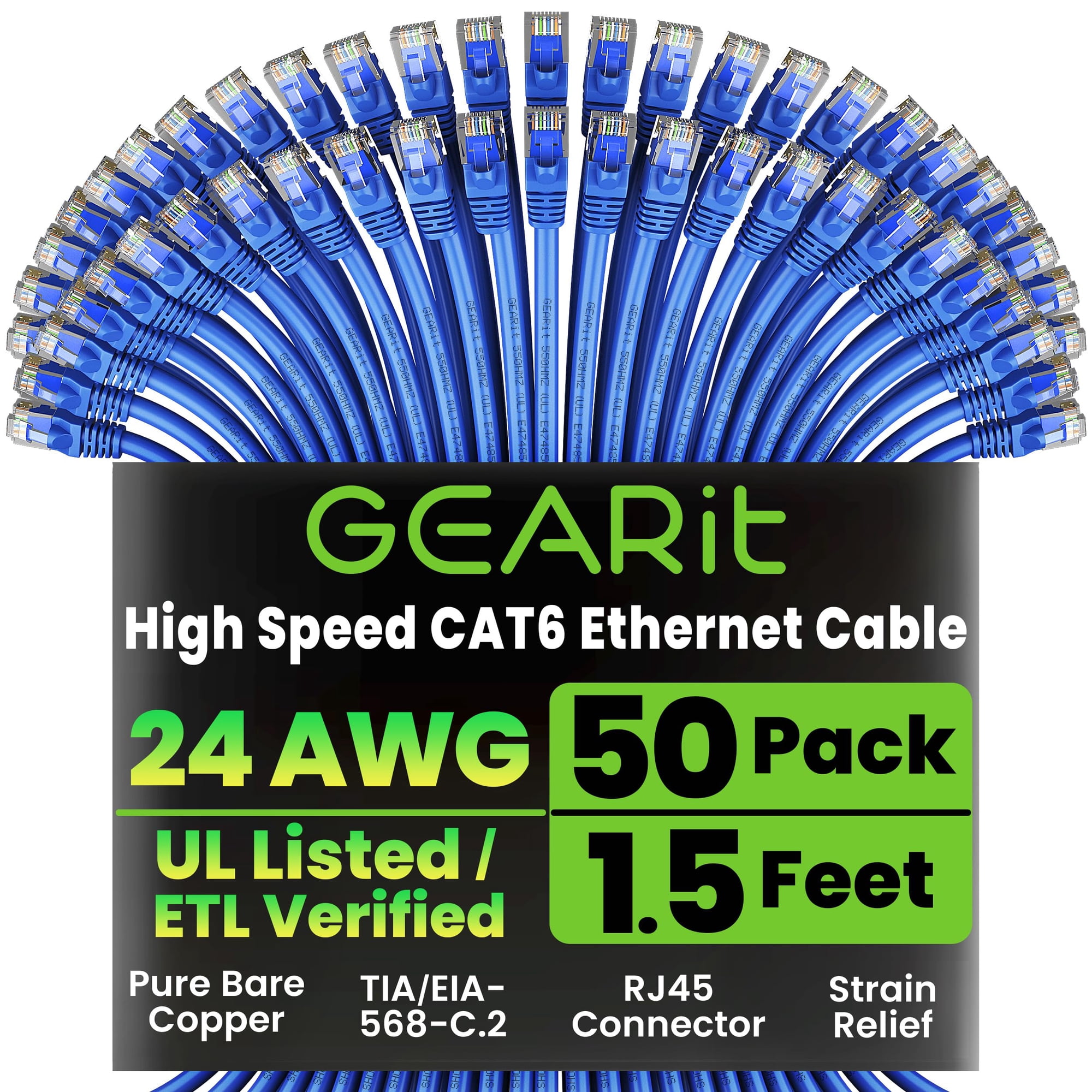 Cable Ethernet Gearit Cat6 Paquete De 50 Unidades De 46 Cm Rj45 Azul
