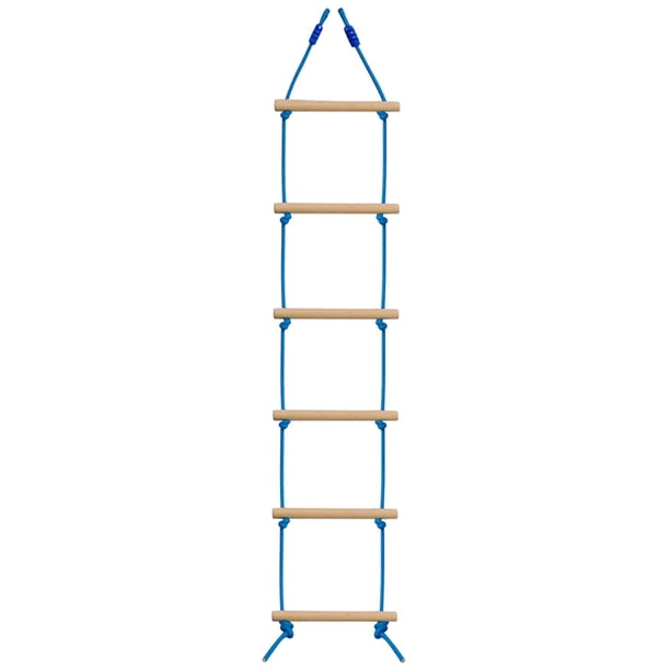 Escalera de cuerda de escalada para niños, colgante con correas de 6 secciones, para patio de juegos, escalera de cuerda columpio para casa de árbol , De madera azul y madera