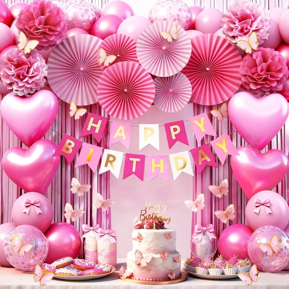 Decoración de Fiesta GoExquis 80 piezas Rosa para Cumpleaños de Niña