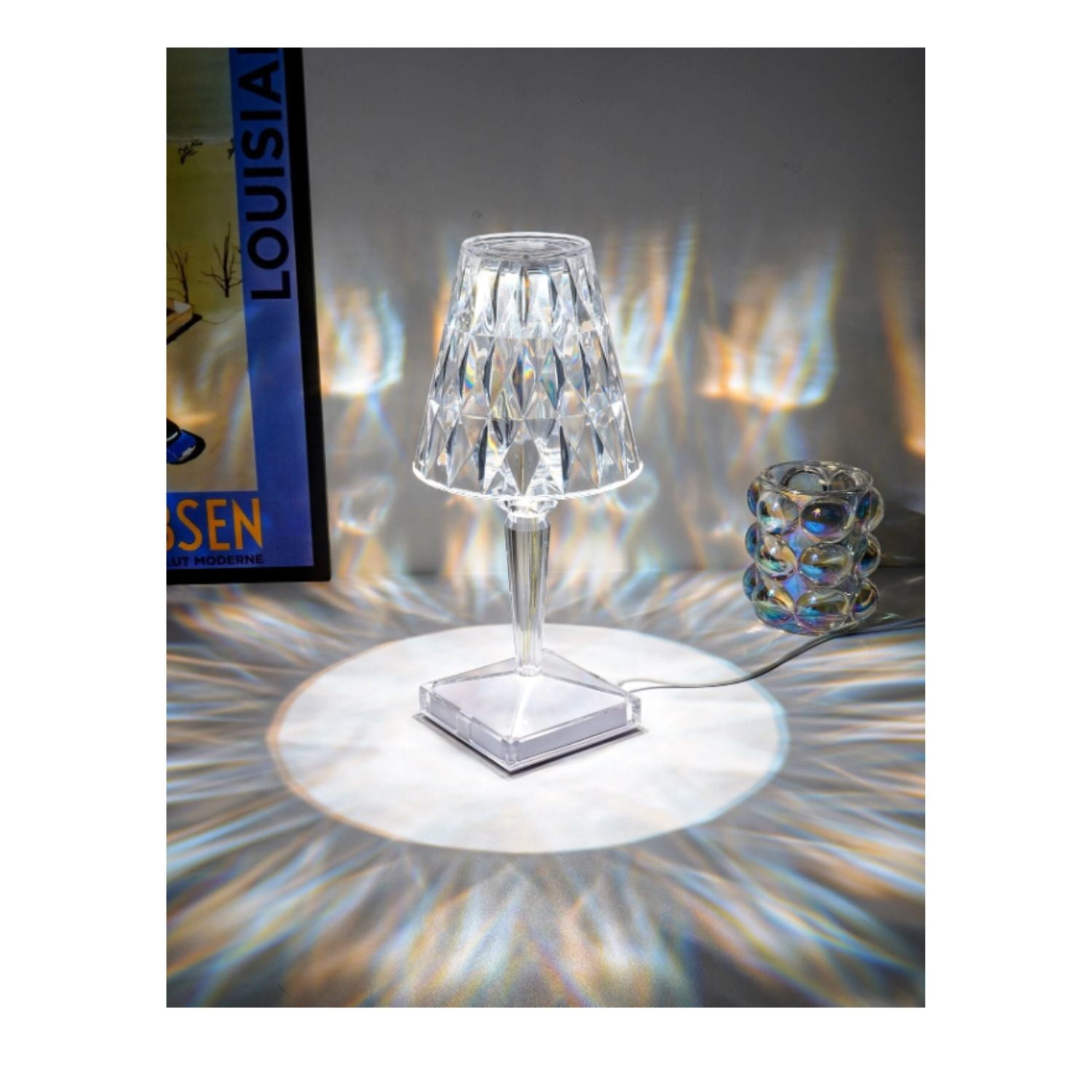 Disparo - Lampara Transparente Led Adorno De Cristal Modos Tactil Usb