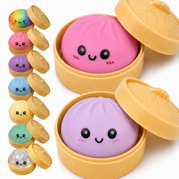 Juguete squishy Stantam de dumpling con vaporera, 2 piezas, rosa y morado