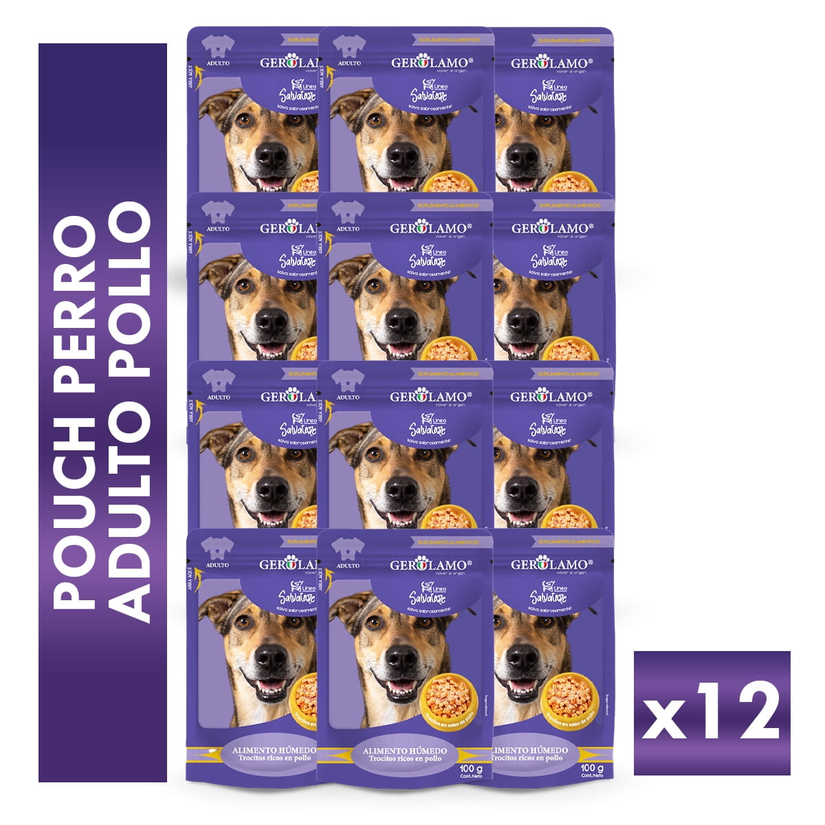 Alimento Húmedo Perro Adulto Gerolamo Pouch Pollo 100g X12