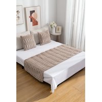 Todo Para El Hogar - Juego De Piecera De Cama Mas 2 Cojin Con Fundas Modelo Bambú Café