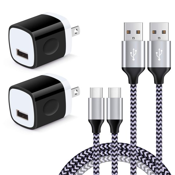 Cargador de pared USB tipo C, adaptador de alimentación de 5 V, 1 A y 2 cables
