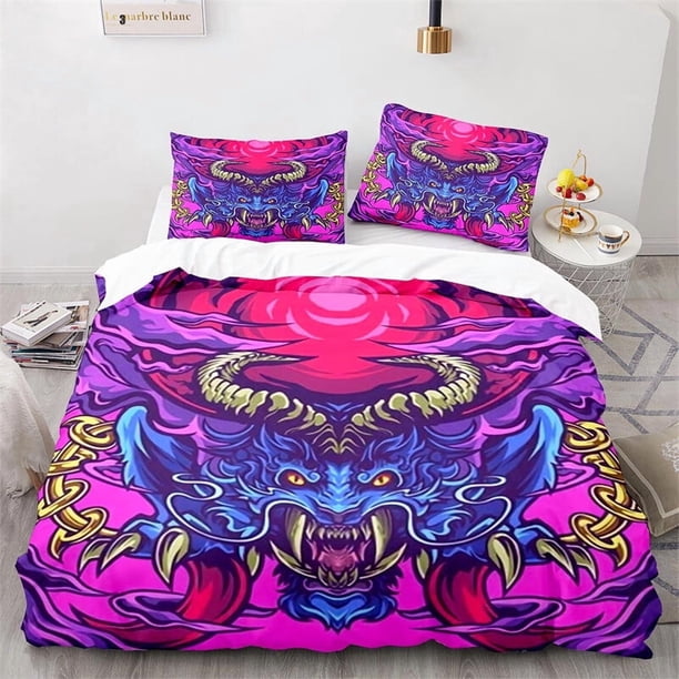 Cover Set Bedding Set Fuchsia Blue-headed Demon Head Special Gift3-Piece Bedding Set (1 Duvet Cover + 2 Pillow Shams)