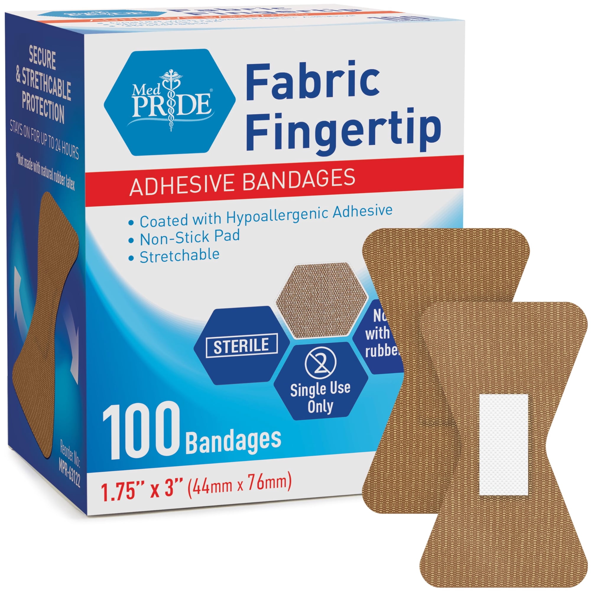 Vendajes Adhesivos Para La Punta De Los Dedos Med Pride, 1,75 X 3 Pulgadas [100 Unidades]