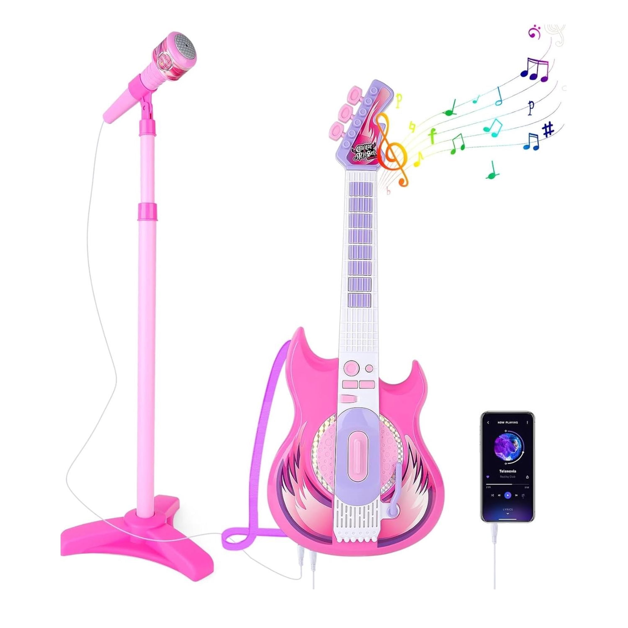 Genérico - Kit Musical Para Niños Guitarra Microfono Y Entrada Para Celular Karaoke Infantil