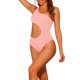 thumbnail image 4 of INSPIRE CHIC Traje de baño de una sola pieza para mujer con un solo hombro, corte asimétrico, con almohadillas removibles, color rosa, talla pequeña, 4 of 5