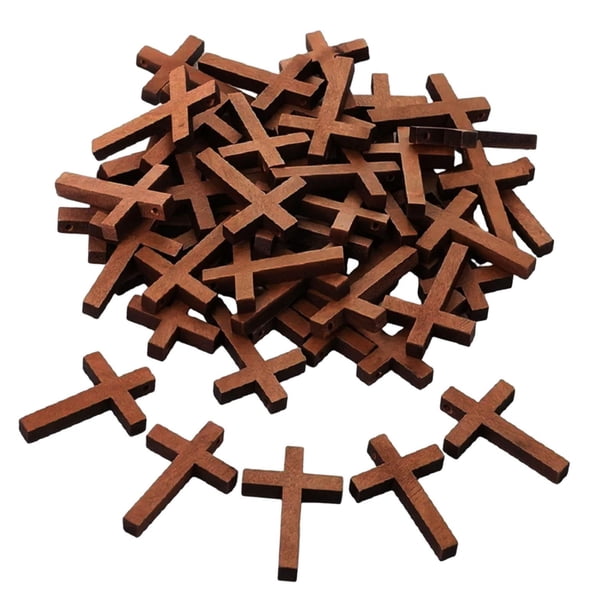 100 Uds. Colgantes De Cruz De Madera Colgantes De Cruz De Madera Para Llavero DIY Fiesta De Pascua Marrón