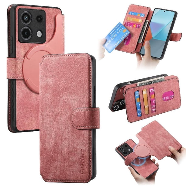 Funda Billetera Magnética para Xiaomi Redmi Note 13 Pro 4G Soporte Tarjetas Desmontable Rosa