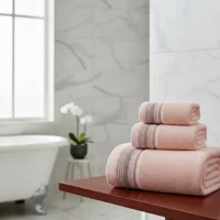 Casadeliacl - Toallones De Baño Teng Fei 70 Cm, Set De 3 Unidades Salmón Rayas
