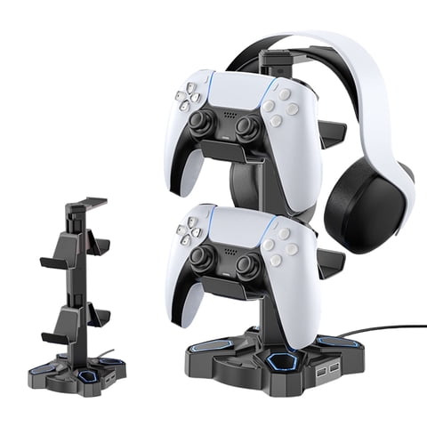 Soporte Para Auriculares Aaronmei Rgb Giratorio Con 9 Modos De Luz, Aux 3.5Mm Y 2 Puertos Usb Negro