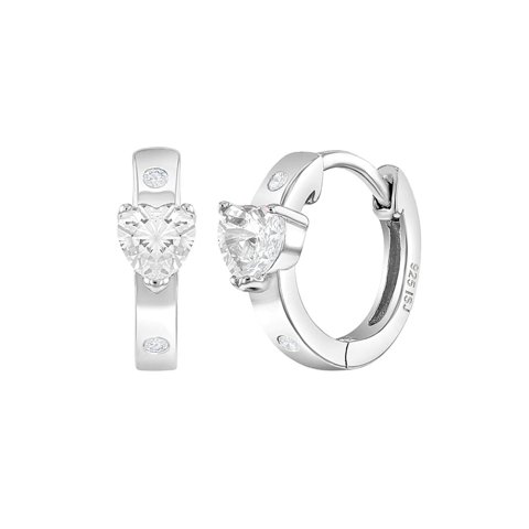 Inseasons - Argollas De Plata 925 Con Corazón De Circones Para Niñas