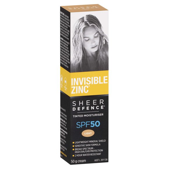 Protector solar Invisible Zinc Sheer Defence SPF 50 con tinte 50 g