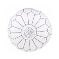 Made In Marruecos - Puff De Cuero Blanco - Bordados Gris