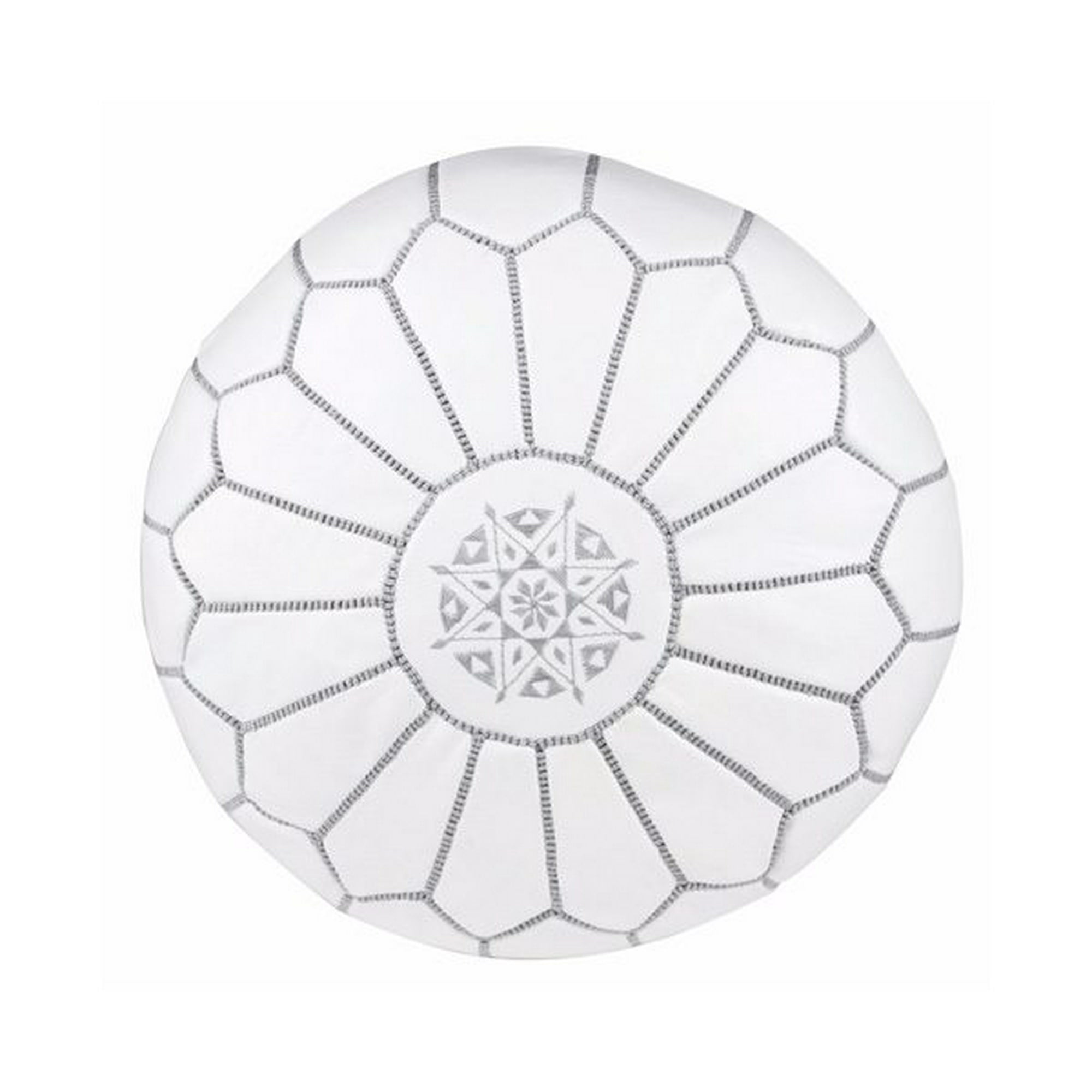 Made In Marruecos - Puff De Cuero Blanco - Bordados Gris