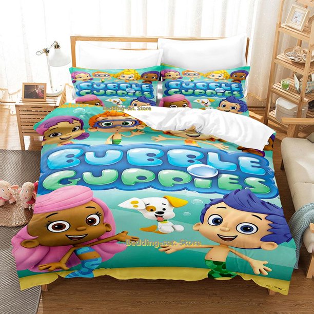 v625 Bed Sheets Bubble Guppies Bedding Set Single Twin Full Queen King Size Bed Set Adult Kid Bedroom Duvetcover Sets Print Anime Bed Sheet Set 3-Piece Bedding Set (1 Duvet Cover + 2 Pillow Shams) Bed