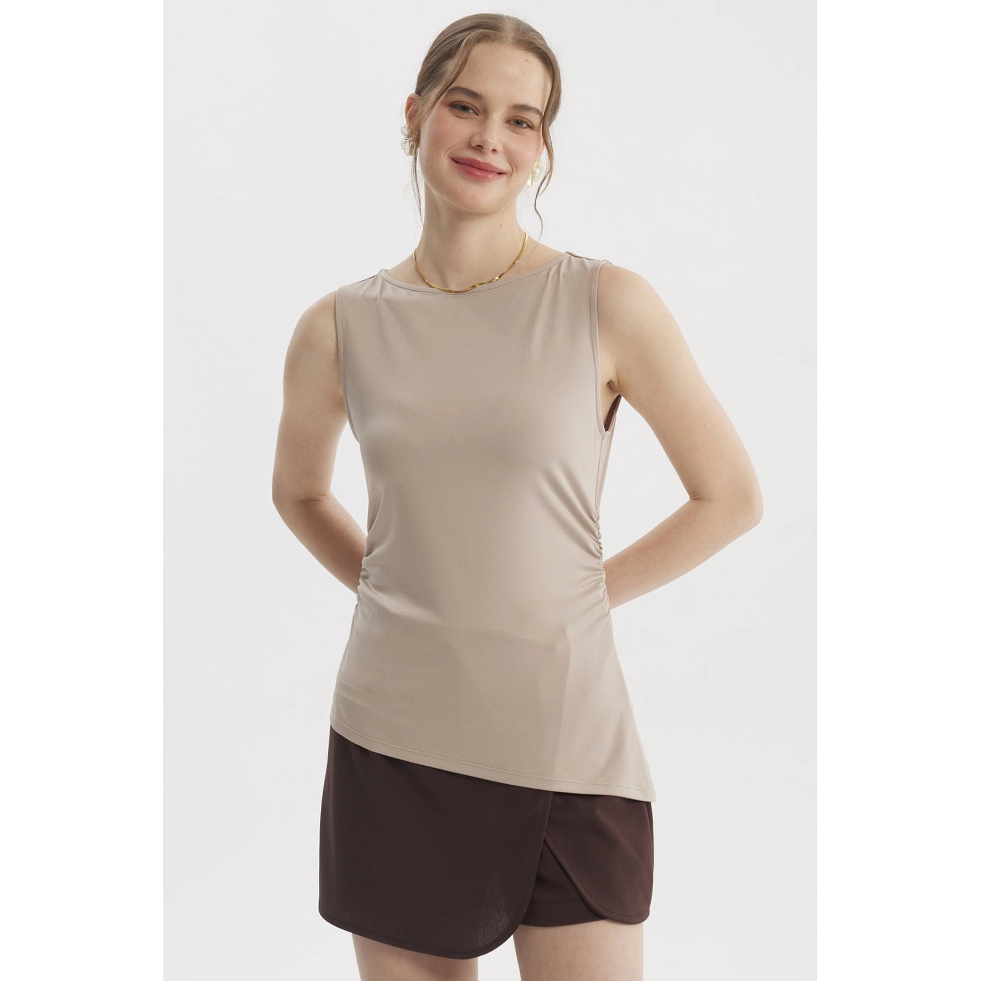 Fashionspark - Polera Mujer Basta Asimétrica Beige Claro