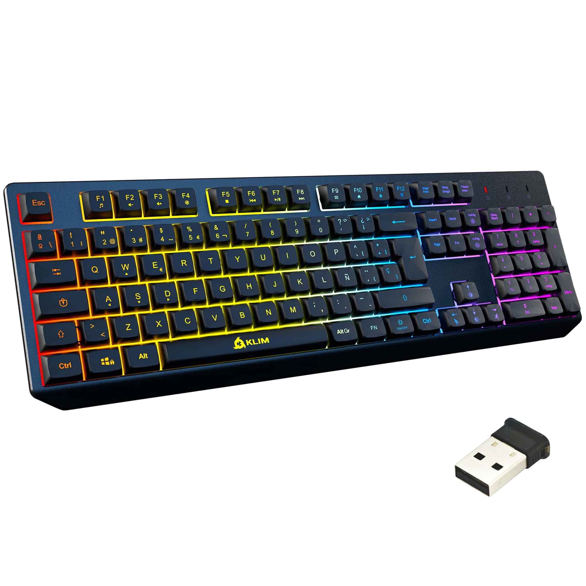 Teclado Inalámbrico Klim Chroma Español Rgb Retroiluminado Recargable