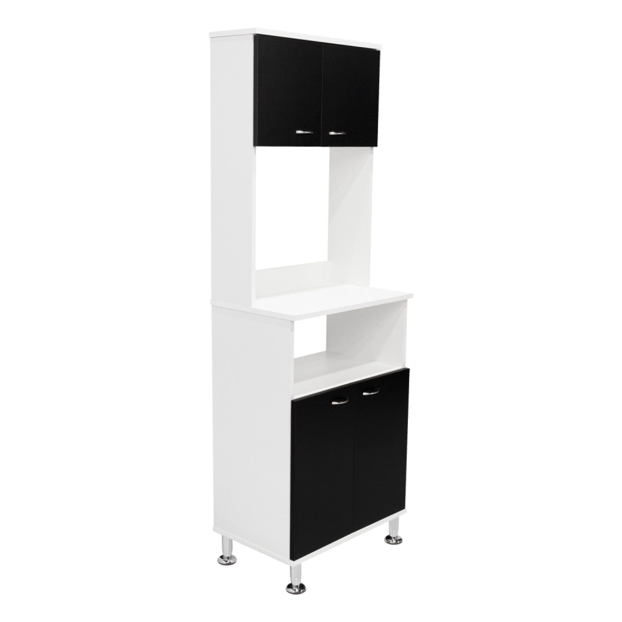 Fmfurniture - Mueble Microonad 4 Puertas Fm-011b Blanco Y Negro