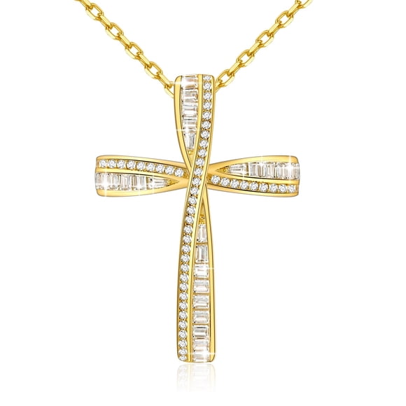 Collar Cruz OKISIL Plata de Ley 925 con Chapado en Oro 18K y Zircón Cúbico 5A