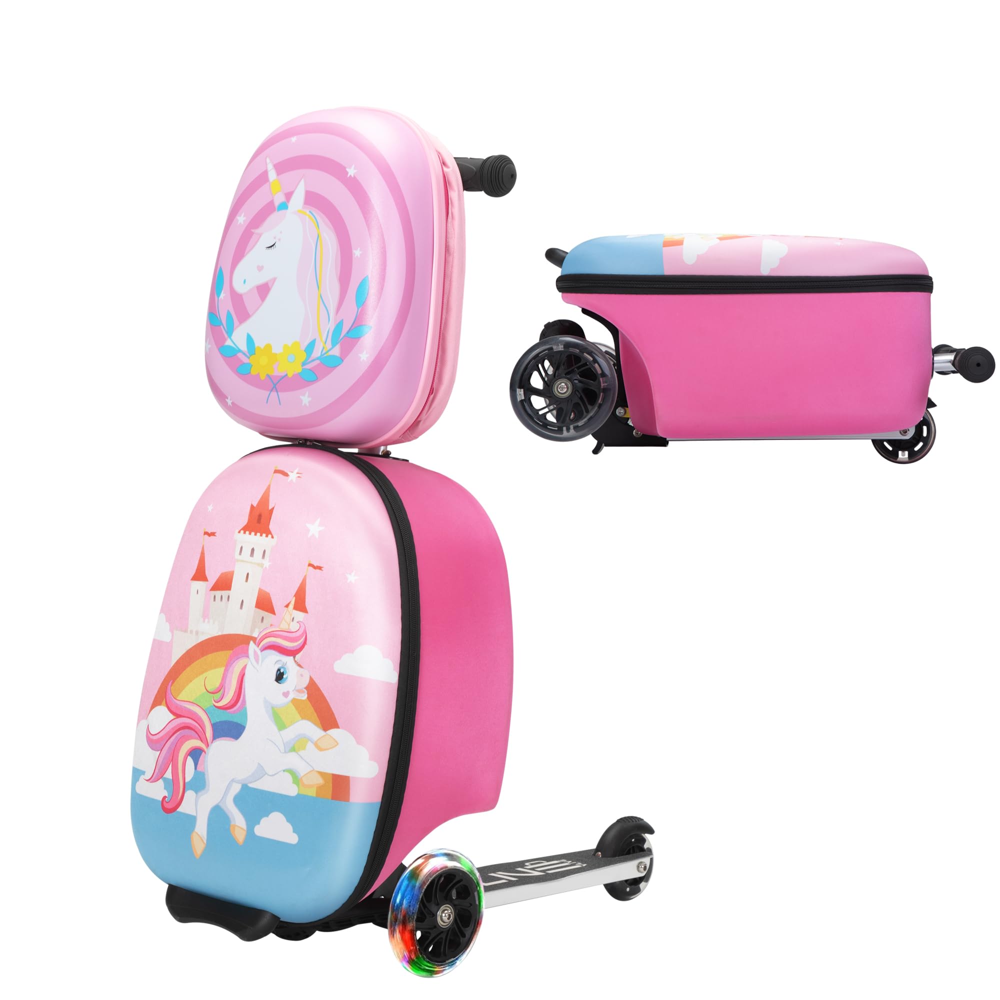 Set De Equipaje Scooter Vlive Kids Unicorn Rosa