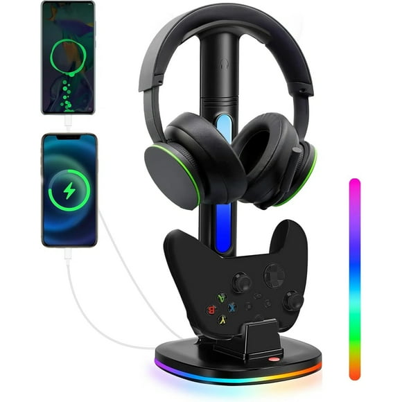 Soporte de auriculares RGB con cargador de mando para Xbox Series X|S, Elite 2, One X|S|Elite - Base de carga XSX con 2 puertos USB, compatible con mandos Xbox-para Xbox